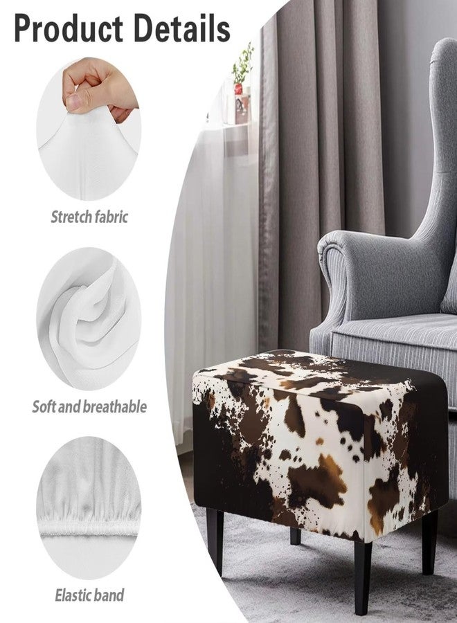 Yatixapu غطاء عثماني مربع من ياتيكسابو، بنقشة جلد البقر، مقاوم للماء، قابل للتمدد، يُستخدم كمسند قدم للتخزين، يحمي الأثاث بشريط مطاطي. - Image 4